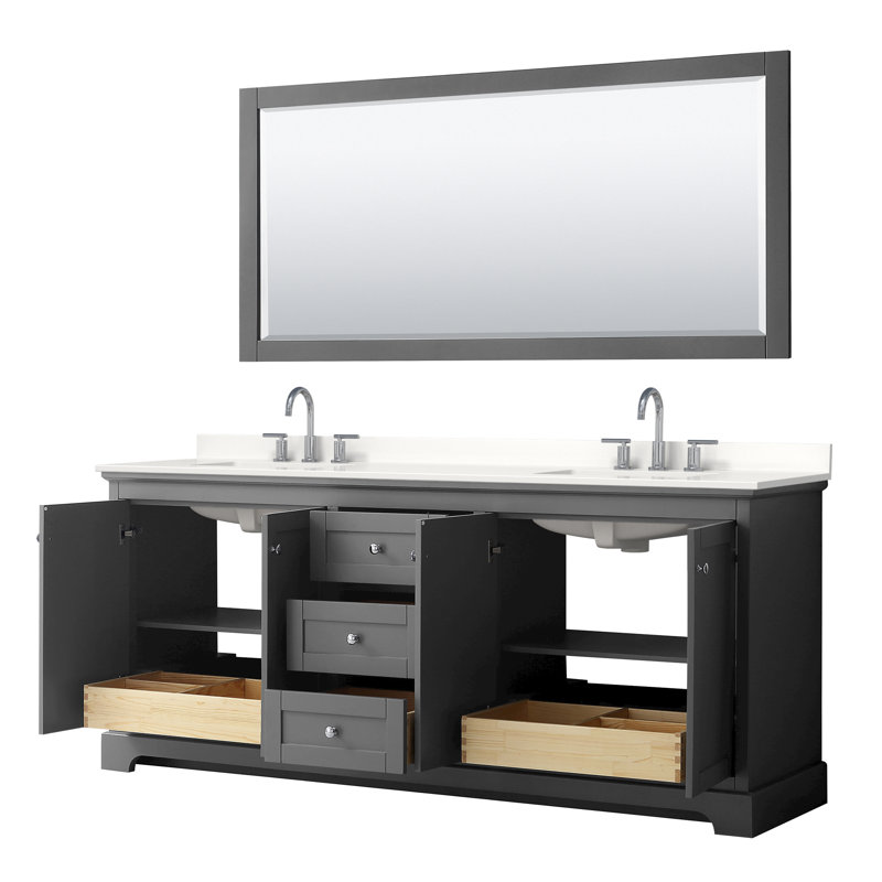 Avery 80'' Double Bathroom Vanity with Quartz Top with Mirror, Polished Chrome, WDX13793, Dark Gray