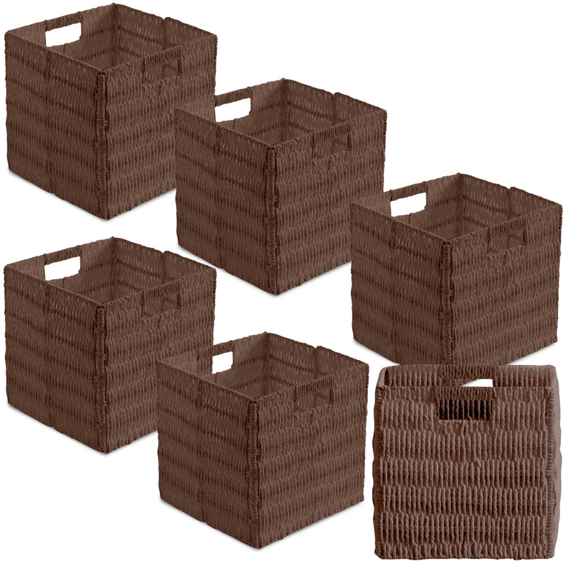 Ensemble de 6 paniers-cubes en osier, Brun, H 10,5 po x l 10,5 po x P 10,5 po