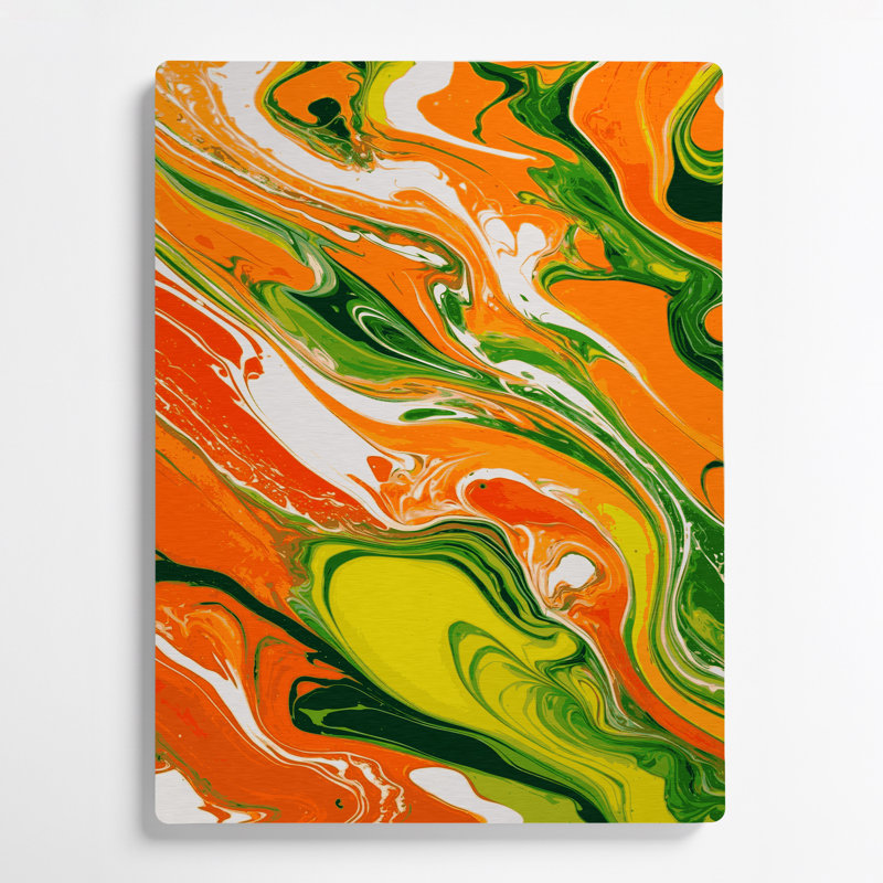 Abstrait fluide, art mural en métal orange 30, H 12 po x l 18 po