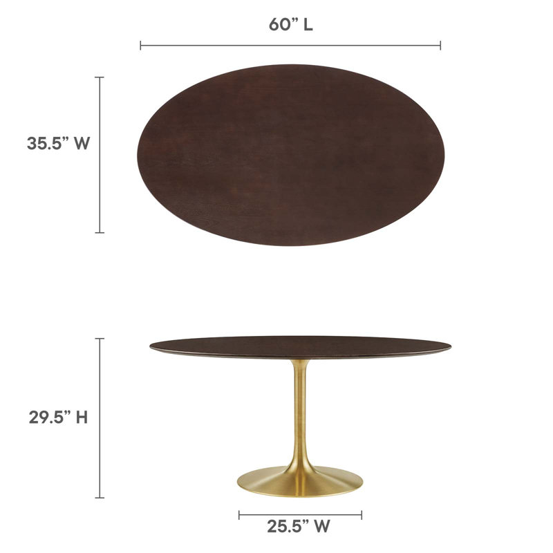 Lippa Dining Table by Modway, Cherry Walnut, Gold, 60" L x 35.5" W