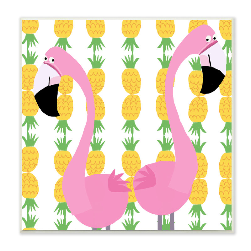 Paire de flamants roses pour enfants, art ananas, H 12 po x l 12 po x P 0,5 po, Plaque de bois