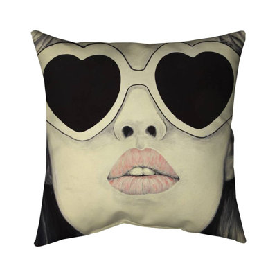 Young lady with glasses - 16"x16" Throw pillow - Poly twill - Print on demand