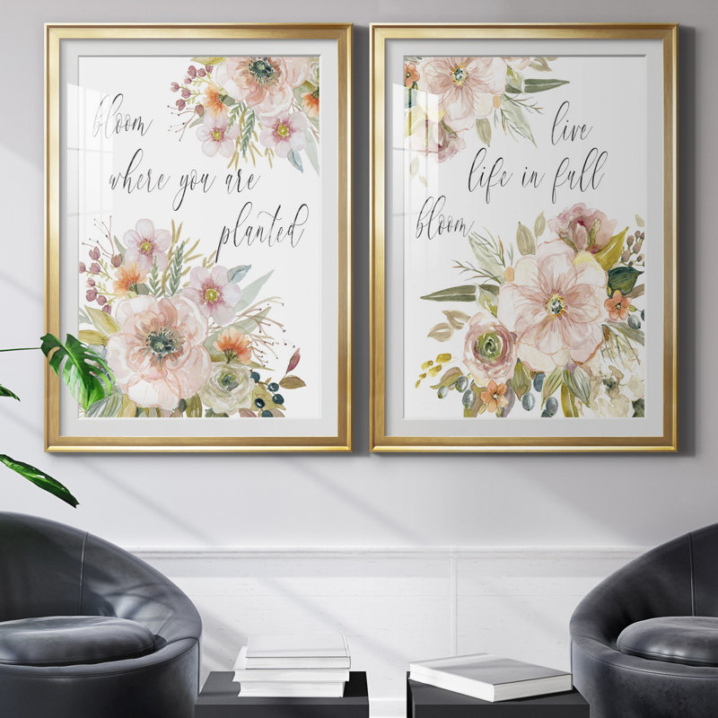 " Peach Bloom I " 2 - Pieces, White, Gold Framed Paper, 36.5" H x 26.5" W x 1" D