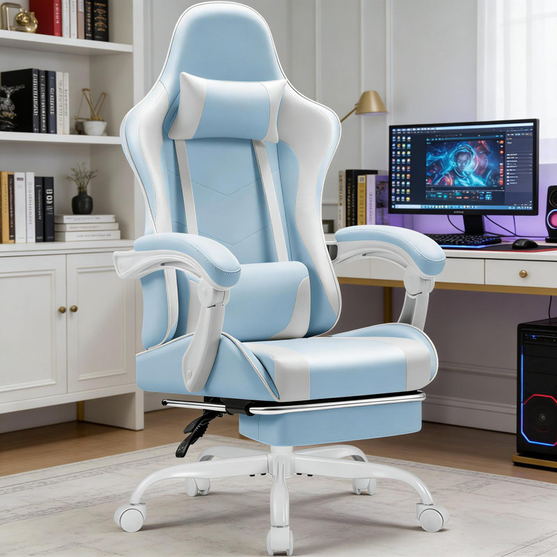 Gaming Chair, Computer Chair With Footrest, Blue