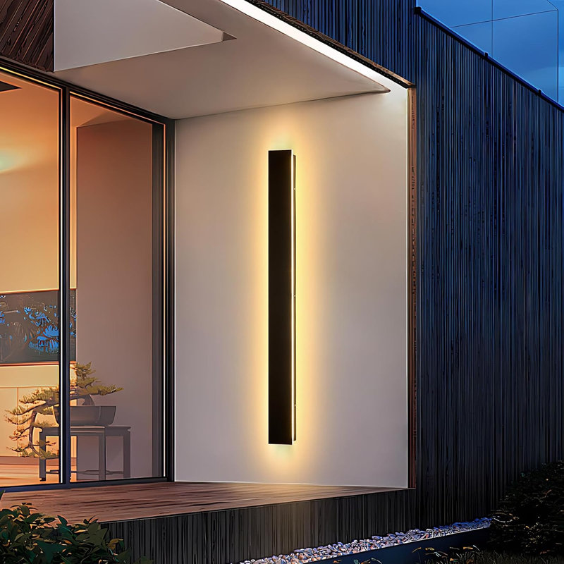71 " Modern Black Waterproof LED Linear Outdoor Wall Sconce for Exterior Porch or Garden, 1.7" H x 71" W x 4.72" D