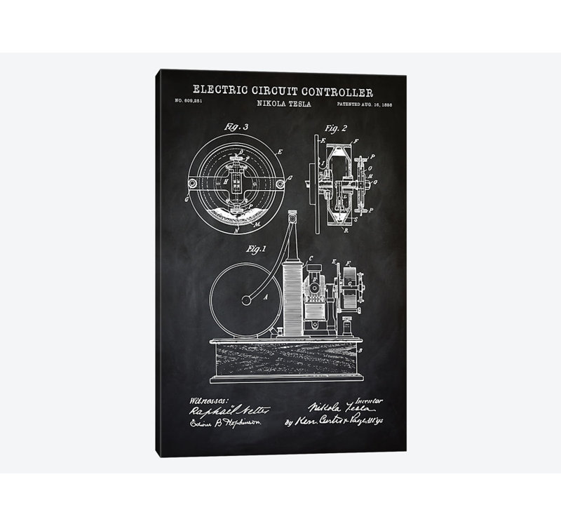 Reproduction sur toile tendue Tesla, H 12 po x l 8 po x P 0,75 po, Toile tendue