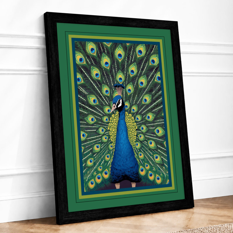 Jewelled Peacock Botanical - Framed Print, Black, A4 - 29.7 x 21.0 cm