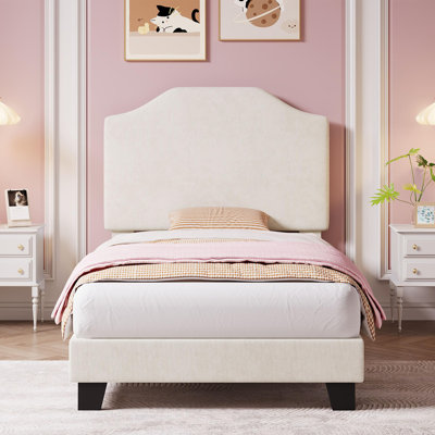 Twin Size Bed Frame for Kids, Corduroy Upholstered with Adjustable Headboard, Sturdy Platform, No Box Spring