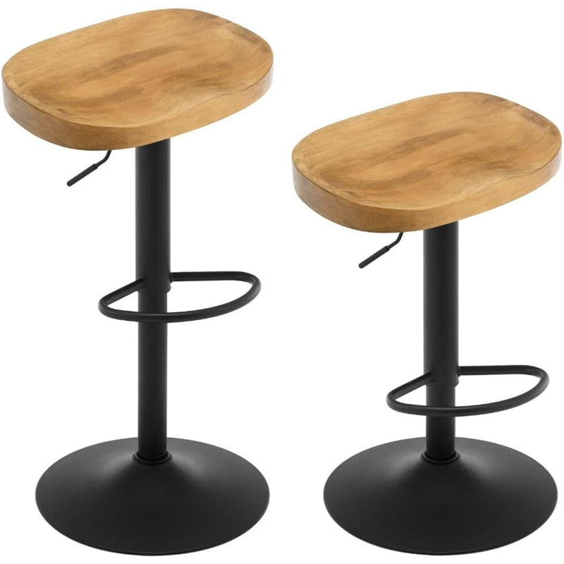 Persaeus Adjustable Height Counter Stool with Metal Frame, Dark wood look