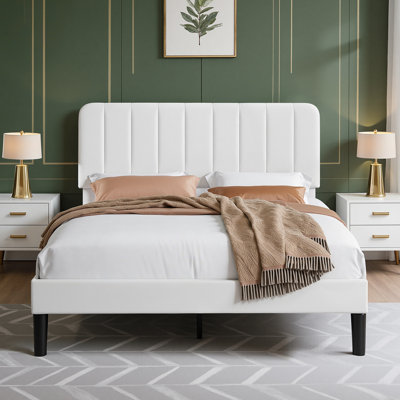 Lit plateforme rembourré en velours amélioré avec tête de lit réglable, conception renforcée et silencieuse, aucun sommier tapissier requis, support de lattes en bois robuste, assemblage facile