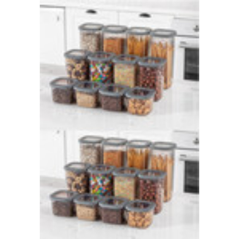 Ensemble de 24 boîtes de rangement, couleur anthracite, 8 boîtes 10 x 10 x 9,5 po (550 ml), 8 boîtes 10 x 10 x 16,5 po (1200 ml), 8 boîtes 10 x 10 x 24,0 po (1750 ml) | 100% plastique sans BPA, va au lave-vaisselle | Idéal pour organiser la maison et le bureau