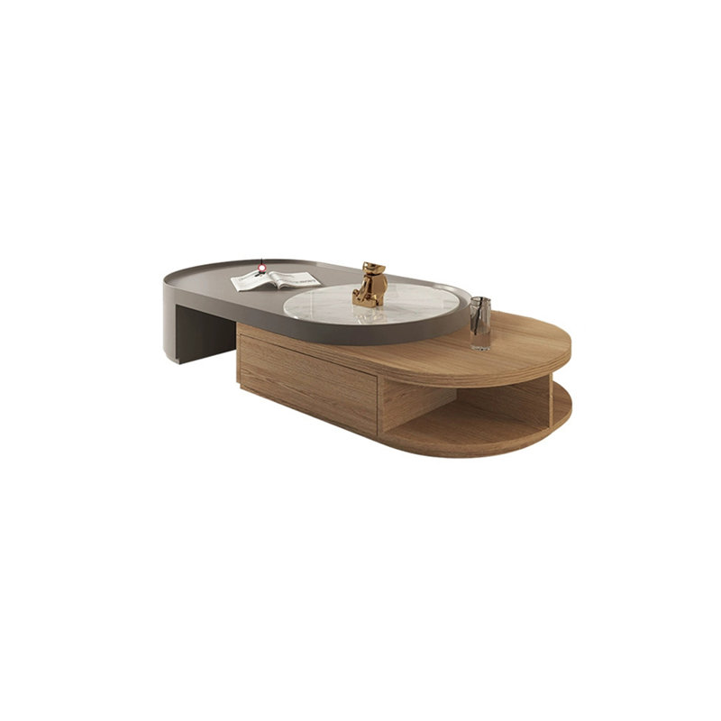 Table basse rétractable en bois, Brun orangé, Gris