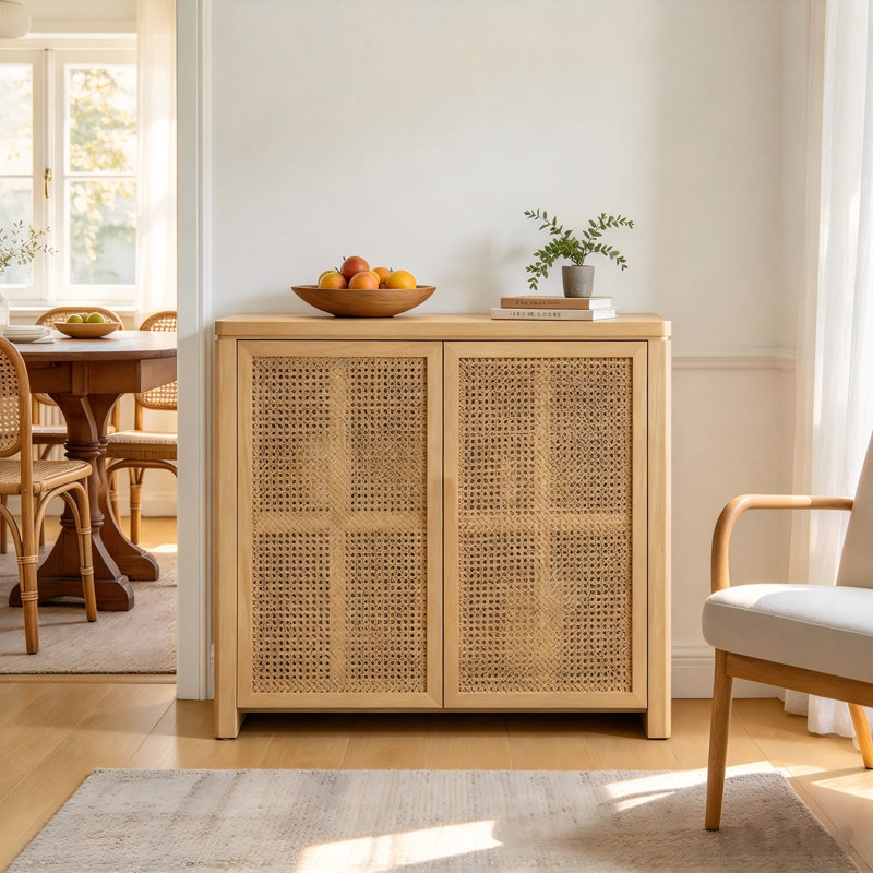 Buffet moderne en rotin 39,4 po Pfarr, Gris naturel