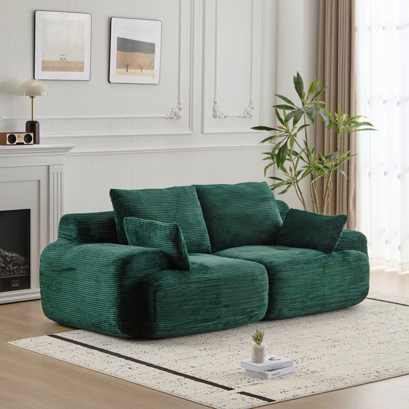 Modern Memory Foam Compressed Sofa,2 Seater Large Sectional Couches For Living Room,Pet-Friendly Cloud Modular Sectional Sofa,Corduroy Fabric,Extra Deep Loveseat,No Assembly Required