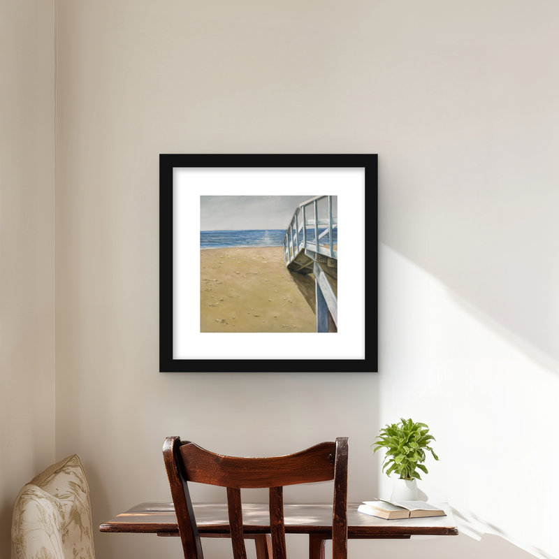 Seaside Landscape - Beige Landscape, reproduction encadrée, Noir, H 16 po x l 16 po