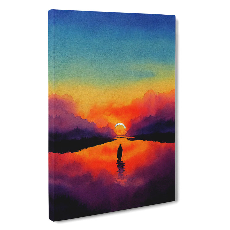 Sunset Watercolour No.3 - Wrapped Canvas Painting, 50cm H x 35cm W x 3cm D