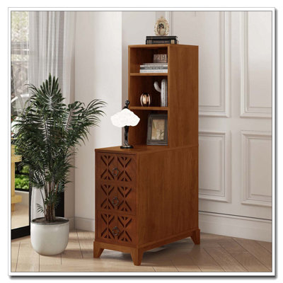 Table de bout avec 3 tiroirs, table de coin avec 2 tablettes ouvertes, table d'appoint haute pour chambre à coucher et coin