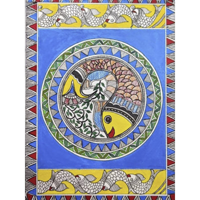 Fish In Pond - Madhubani Painting | Acrylic On Brustro Paper | By Muskan