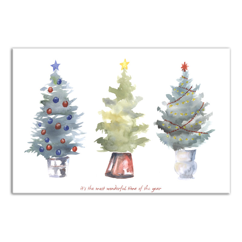 «Three Christmas Trees», reproduction de peinture à l'aquarelle sur toile