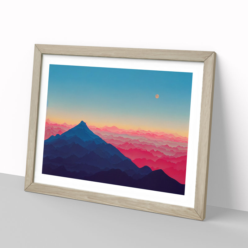 Exciting Mountain Sunset 1 Piece Single Picture Frame Painting, 34cm H x 46cm W x 2cm D, Oak