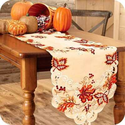 Chemin de table d'automne, chemin de table à feuilles d'érable de l'Action de grâce 15 po x 67 po, décoration de table de récolte d'automne brodée pour les décorations d'automne de l'Action de grâce