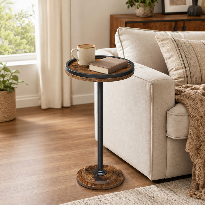 Small Round Pedestal Side Table with Rustic Finish