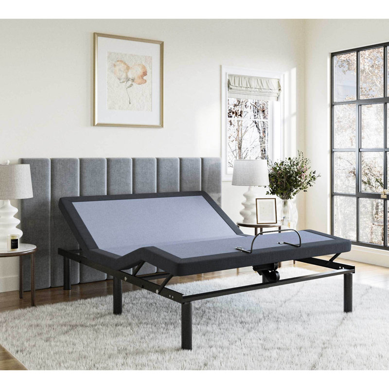 Base de lit très grand Bt2500 réglable - Ajustement de la tête et des pieds, télécommande sans fil, mémoire programmable, capacité de 850 lb, pièce à thème bleu-gris et réglable,