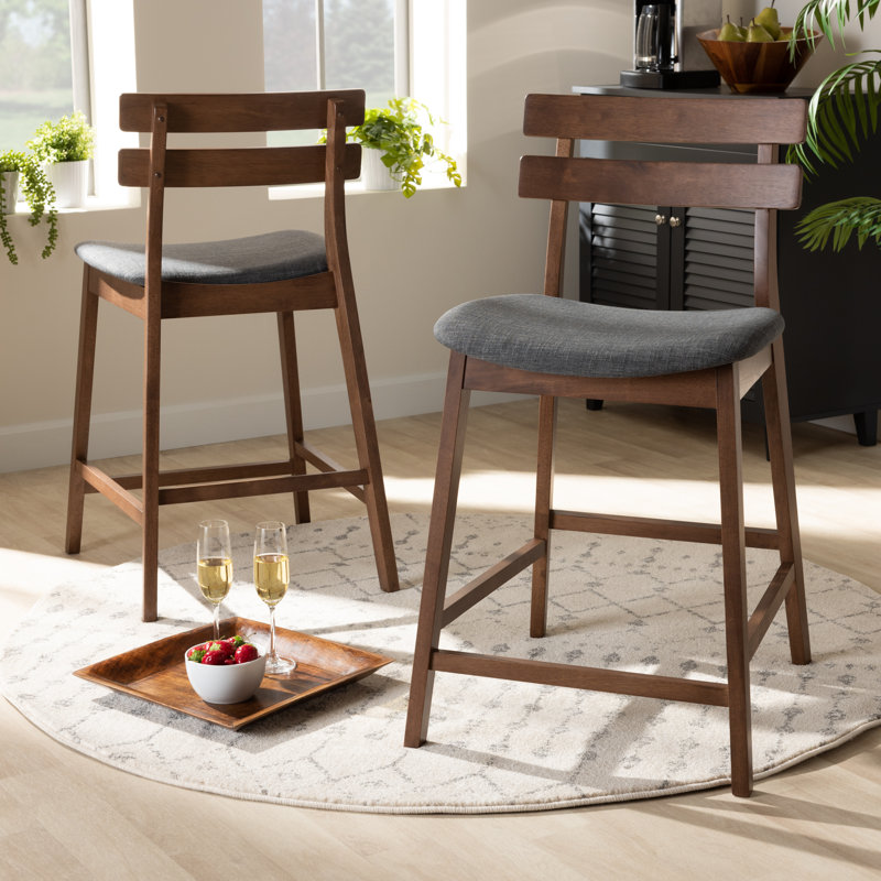 Upholstered Counter Stool with Solid Wood Frame, Dark Grey