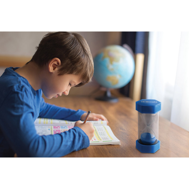 Minuterie de sable 15 minutes - grande, paquet de 2, H 2 po x l 3,25 po x P 3,25 po, Bleu