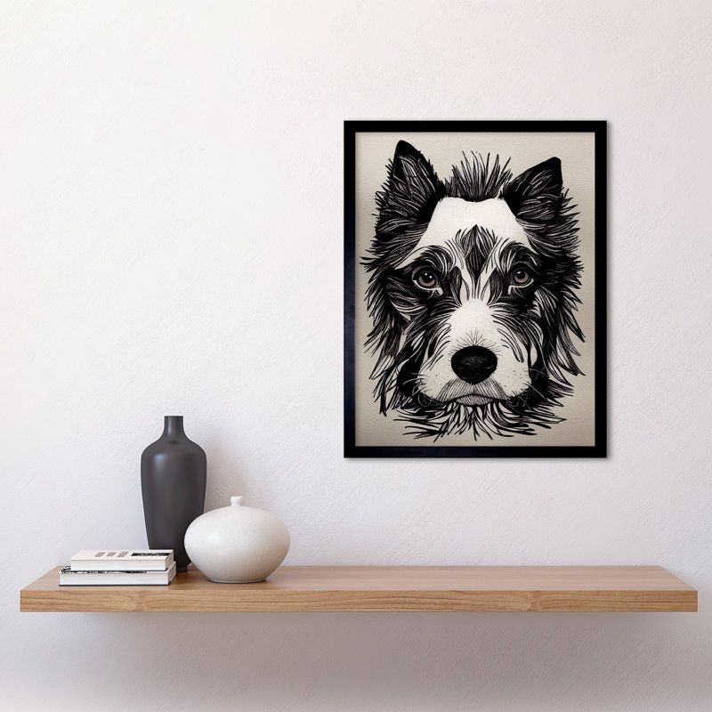 Border Collie Face Portrait - Single Picture Frame Print, 43.7cm H x 33.5cm W x 1.5cm D