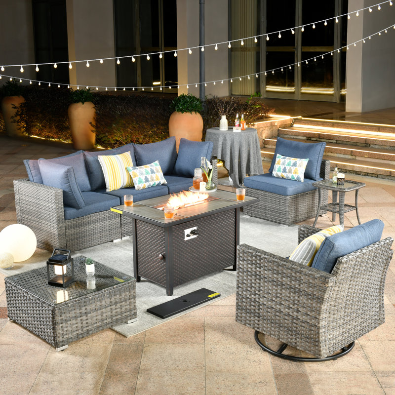 Canapé modulaire d'extérieur 8 pièces avec coussins 8 pièces, Bleu denim