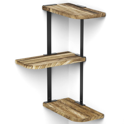 Tablette d'angle à fixation murale de 3 tablettes flottantes en bois rustique pour chambre à coucher, salon, salle de bain, cuisine, bureau et plus