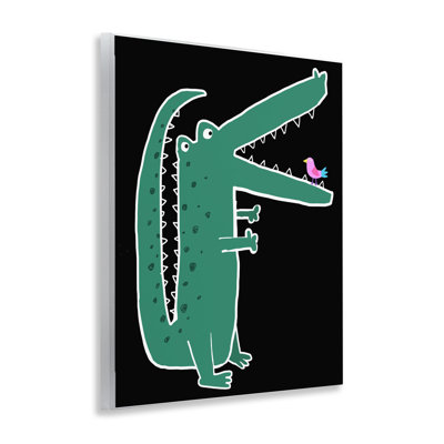 Alligator & Bird on Black Wall Plaque, design by Carla Daly
