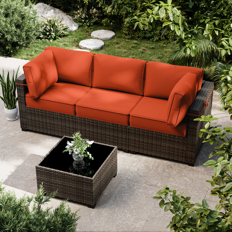Outdoor 8-Piece 4" Replacement Cushion Set – 3 Seat Cushions, 3 Backrests, 2 Corner Cushions – Cushion Set Only, Orange