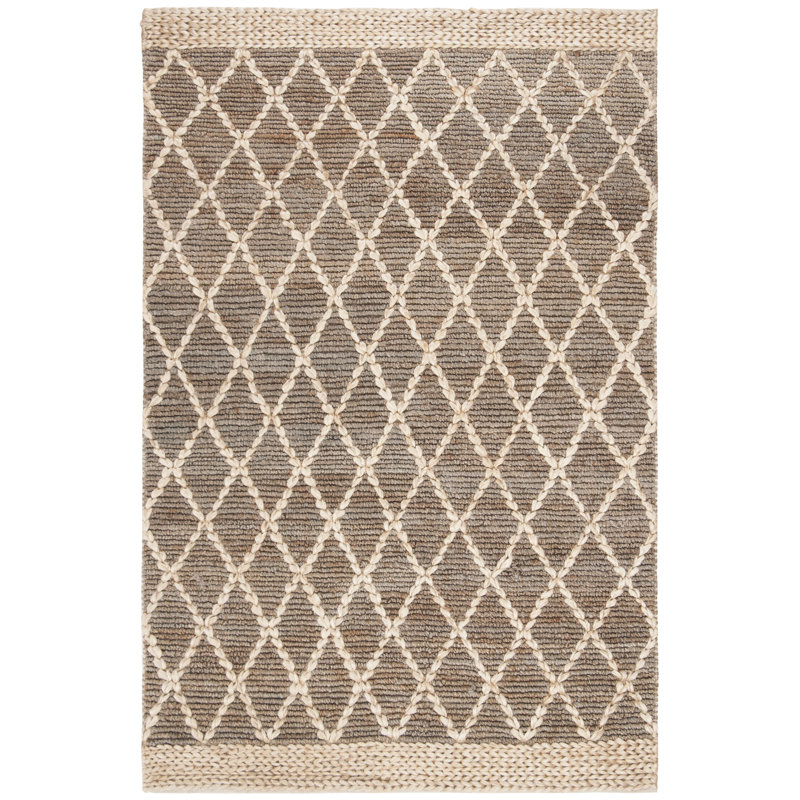 Alfread Natural Fiber Hand Loomed Jute/Cotton Geometric Rug in Natural/Gray, Rectangle 6' x 9'