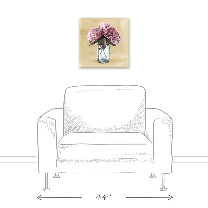 Hortensias roses sur toile, H 12 po x l 12 po x P 1,25 po