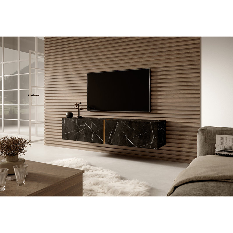 Aadityaram Unfinished TV Stand for TVs up to 50" with Fireplace Included, Black