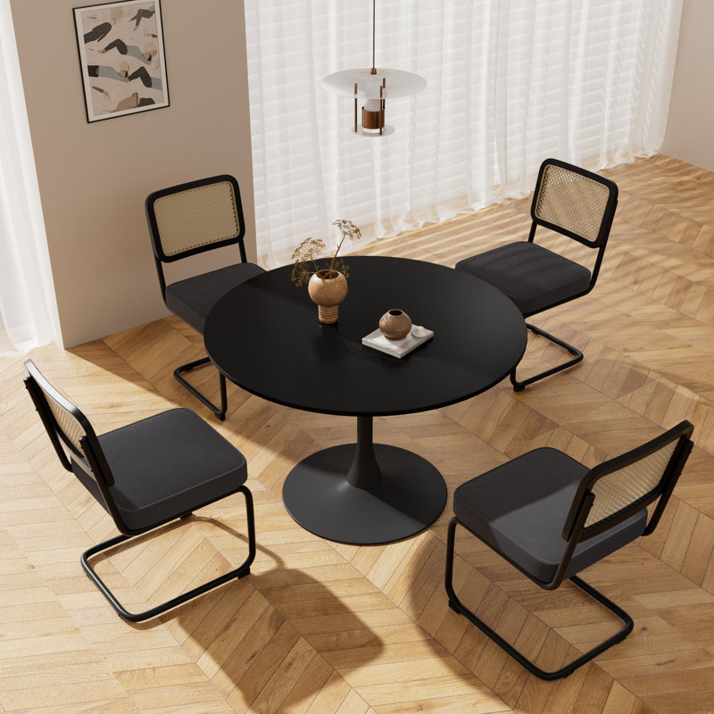 Ensemble de table de salle à manger à piédestal 5 pièces, H 28,7 po x L 42,1 po x l 42,1 po, Noir, noir, noir, noir