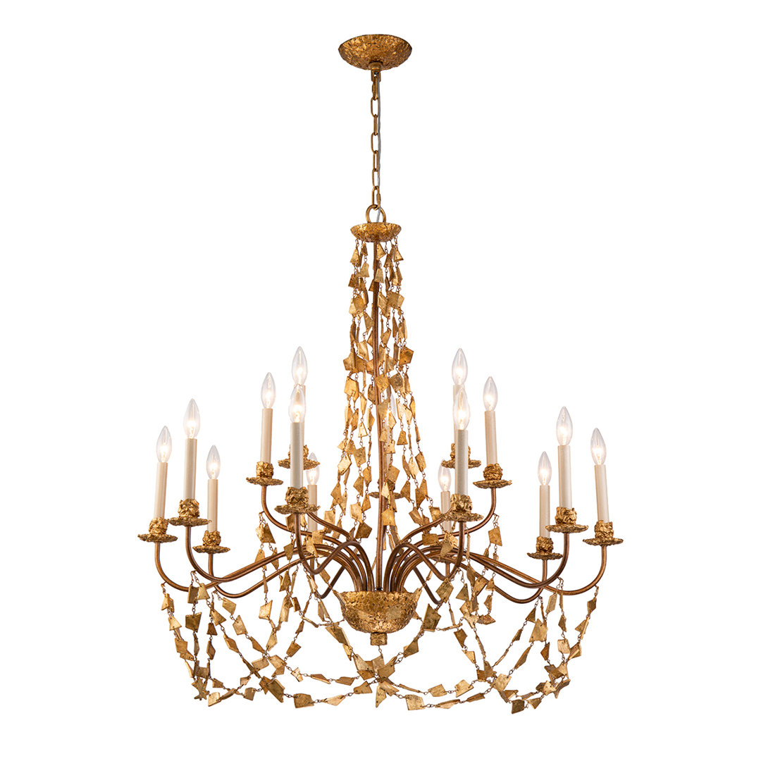 Harrellsville Mosaic 15 Light Extra Large Antiqued Gold Chandelier Rosdorf Park