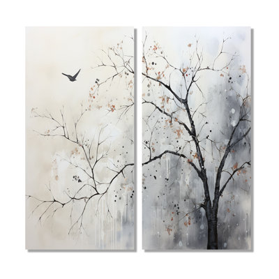 Décoration murale minimaliste oiseaux minimals sur branche I - Beige