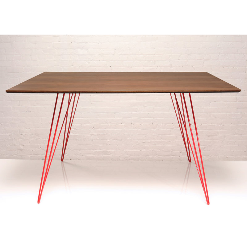 Williams Extendable Walnut Metal Base Dining Table, 30'' H x 54'' L x 46'' W, Red, Walnut