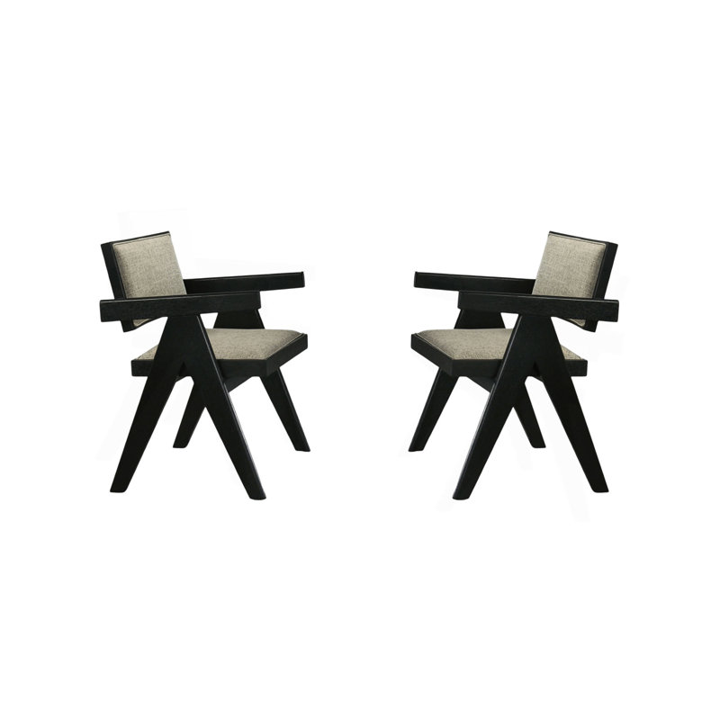Chaises de salle à manger contemporaines de couleur noire avec accoudoirs rembourrés en tissu gris clair 2 pièces