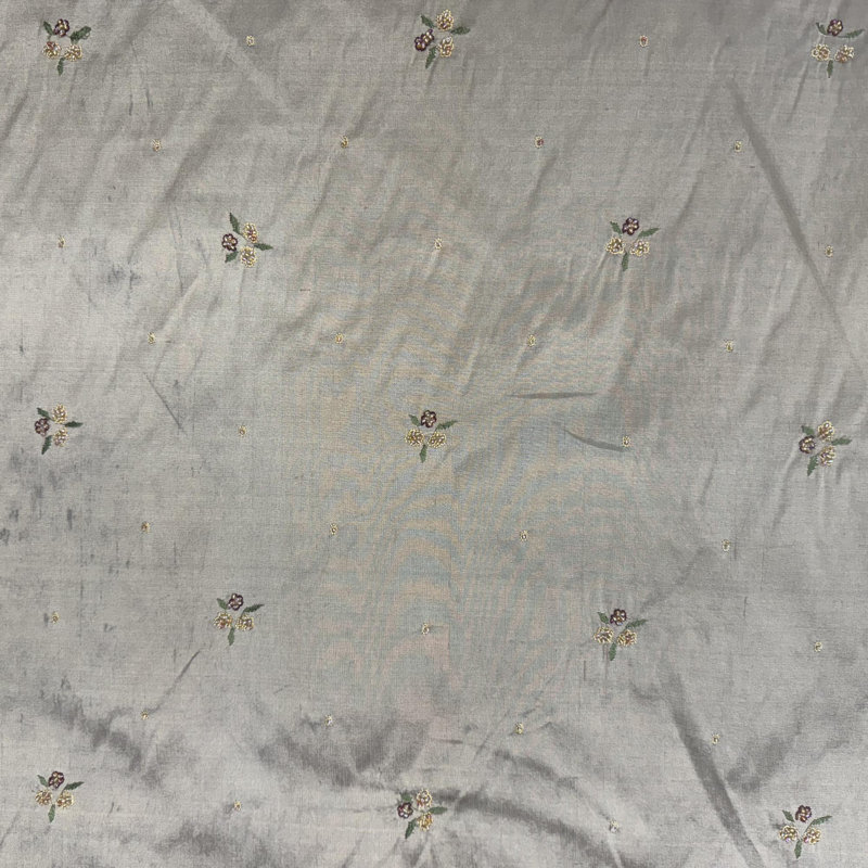 Inessa Fabric | Floral Embroidered with Jewels Silk Fabric | Drapery & Curtain Fabric, Bronze