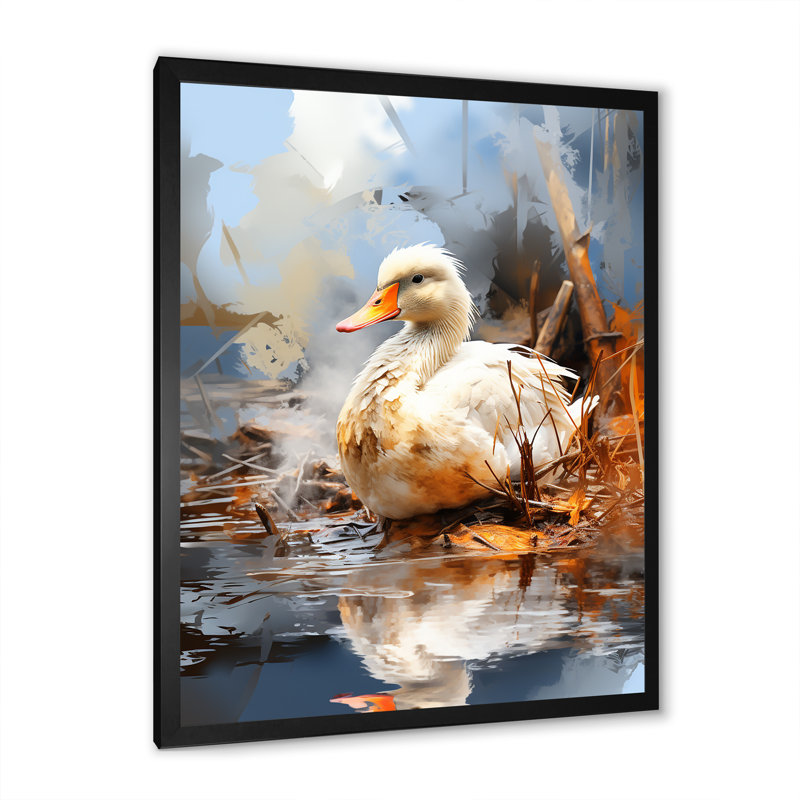 Misty Marsh Duck I - Art mural animal canard, Cadre simple noir, H 32 po x l 16 po x P 1 po