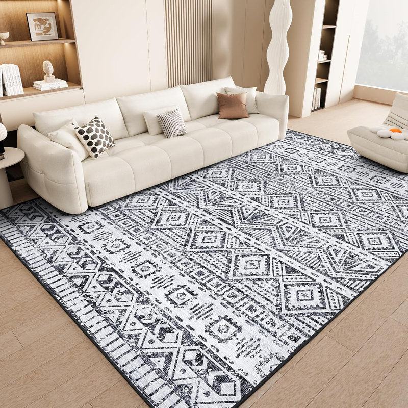 Machine Washable Folded Area Rug For Living Room Bedroom Modern Style Low-Pile Soft Rug For Dining Room Home Decor Traditional Carpet, Non Slip & Easy To Clean