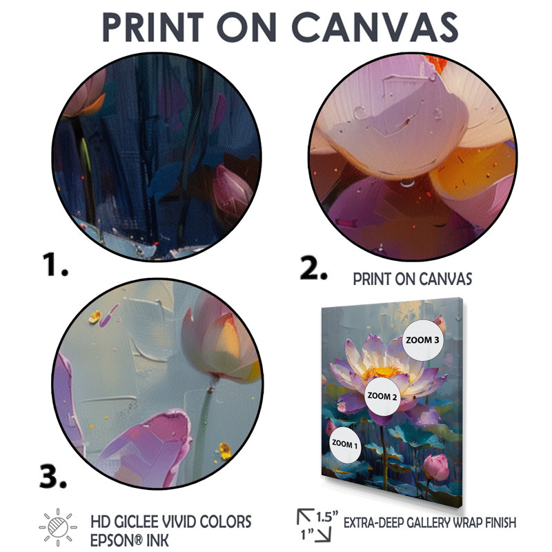 Mauve, gris, lotus, étang, Bloom II - lotus, art mural, Cadre flottant doré, H 30 po x l 40 po