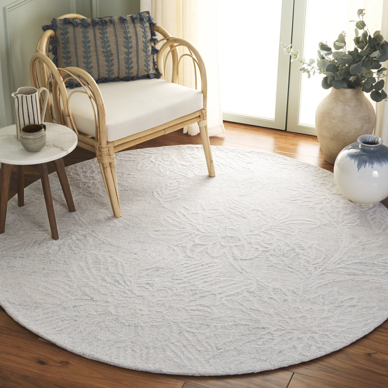 Vionna 225 Hand Tufted Wool/Cotton Floral Indoor Use Only Rug in Light Teal/Ivory, Round 6'