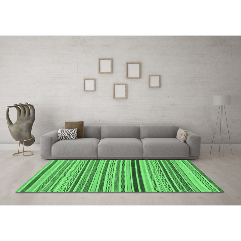 Tapis lavables à la machine à motif abstrait vert émeraude 2272, Rond 6 pi