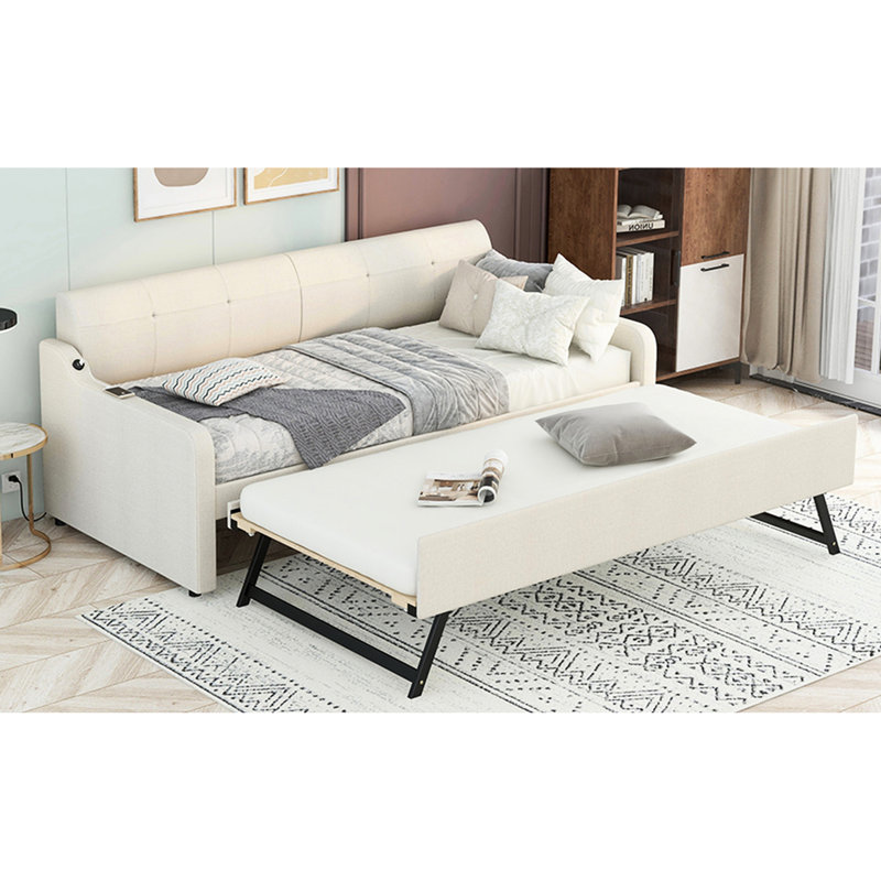 Lit de jour simple avec couchette et fonction de chargement - Option pliable beige élégant
