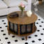 Table basse 31,5 pouces ronde à trois portes avec rangement, table basse moderne en placage de bois véritable